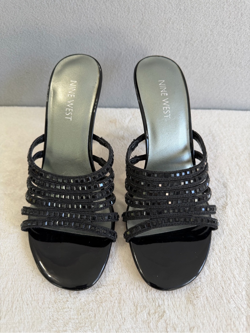 Nine West Sandals Rhinestone Heels s7 Women’s Black Strappy